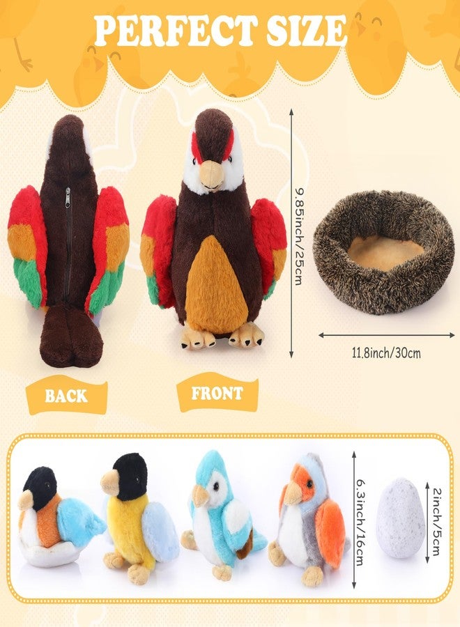 RoundFunny 7 Pcs Birds Stuffed Animals with Babies Egg and Nest 9.8 Inch Mommy Bird Forest Plush Toys Set Gifts for Kids Girls Boys Woodland Baby Shower Party Favors Birthday Classroom Prizes - Image 2